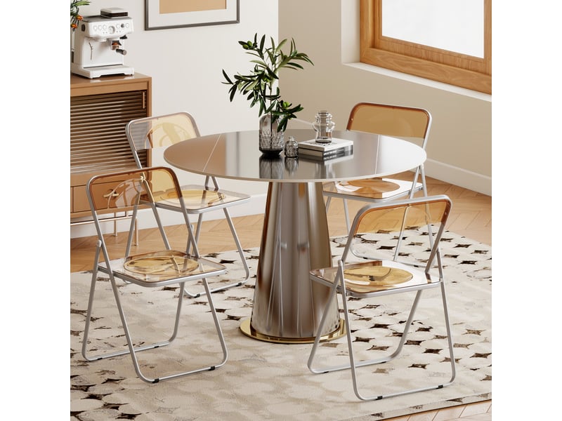  Lot de 4 chaises pliantes gain de place pour salon et événements en acier et acrylique orange  - Conforama B