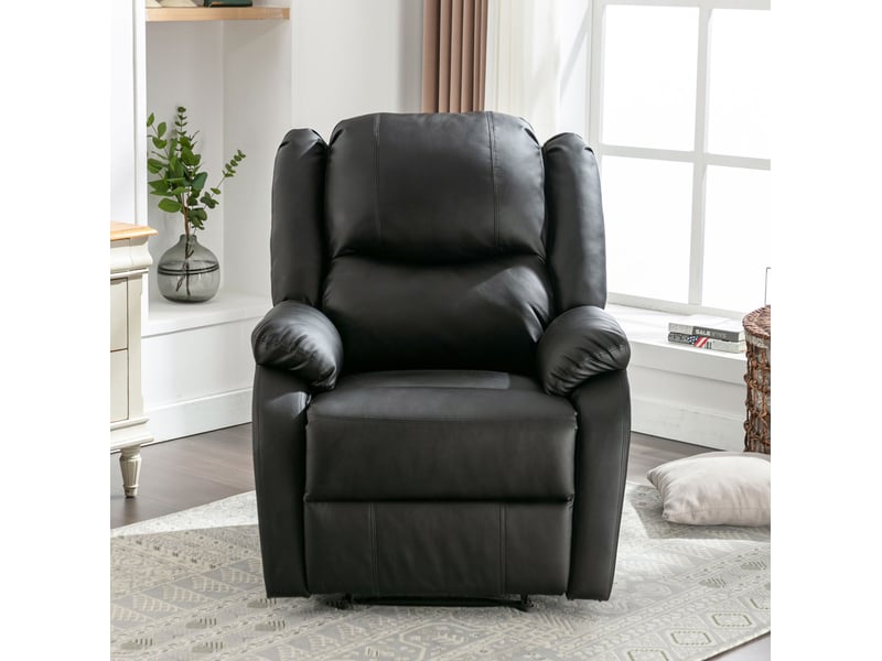  Fauteuil relax manuel en similicuir noir avec repose-pieds et poche latérale  - Conforama E