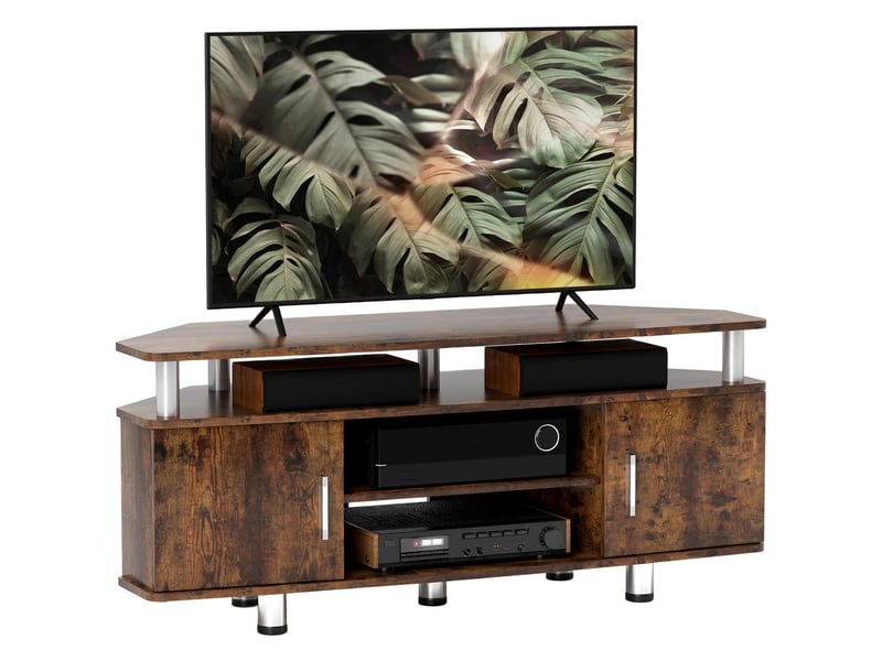  Meuble tv en bois pour téléviseur jusqu'à 55 pouces avec placards et niche ouverte rangement salon bicolore marron  - Conforama A