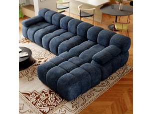 Canapé d’angle en l 4 places 300x200x68 cm sans structure, sans montage, mousse haute résilience, assise profonde et large, tissu chenille bleu