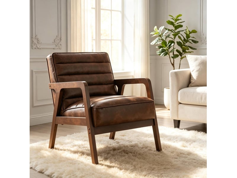 Fauteuil de salon rembourré marron antique en pu avec accoudoirs - Conforama C