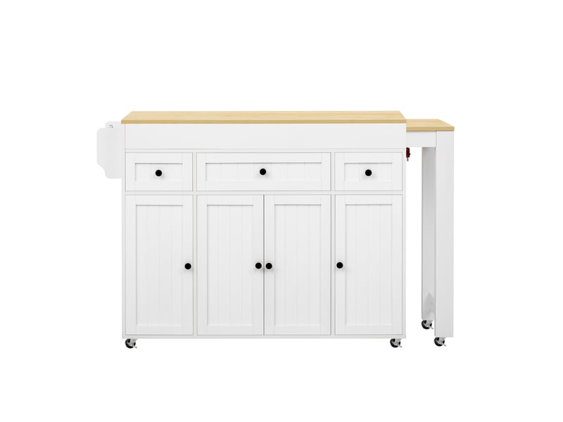  Îlot de cuisine sur roulettes extensible avec 3 tiroirs blanc  - Conforama A