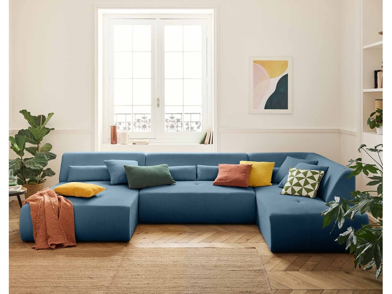  Onyx - canapé panoramique d'angle droit 7 places - en velours côtelé - lisa design - bleu ONYX - Conforama B