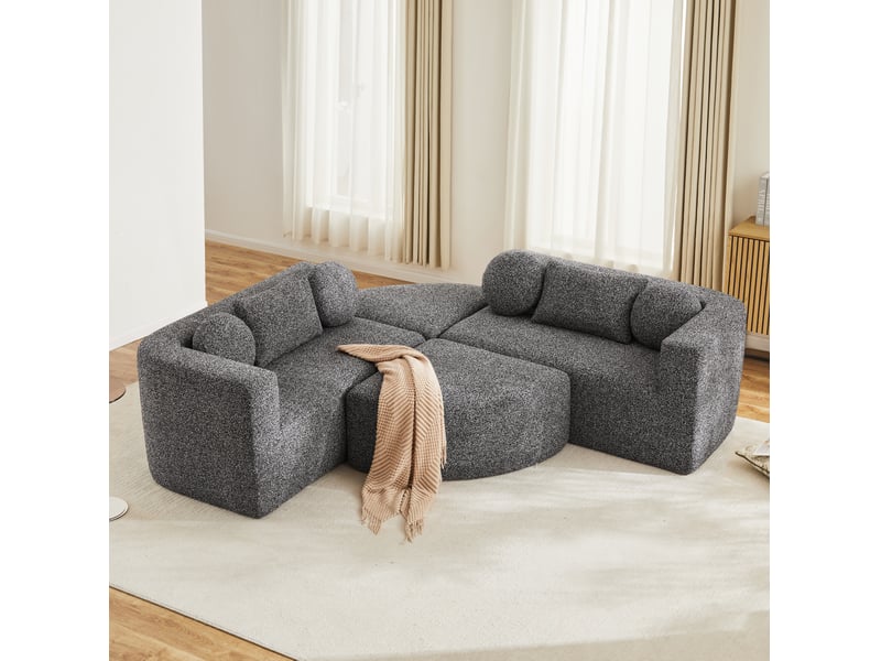 Canapé modulaire convertible 4 places en tissu noir, livré compressé sans montage, idéal pour vos invités - Conforama E