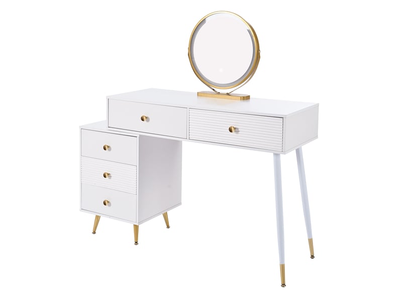  Coiffeuse avec miroir led tactile et meuble latéral modulable pour chambre en mdf 100×40×78 cm blanc  - Conforama A