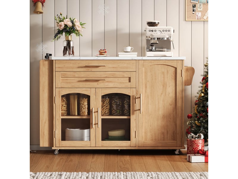 Desserte de cuisine 120x45x90 cm plateau rabattable mdf naturel - Conforama C