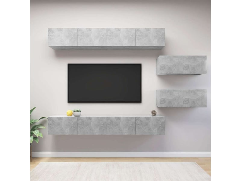  Ensemble de meubles tv - banc tv - meuble de rangement 6 pcs gris béton bois d'ingénierie  - Conforama B