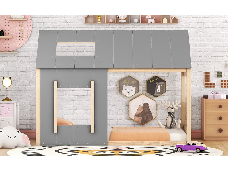  Lit cabane 90 × 200 cm, gris et naturel  - Conforama B