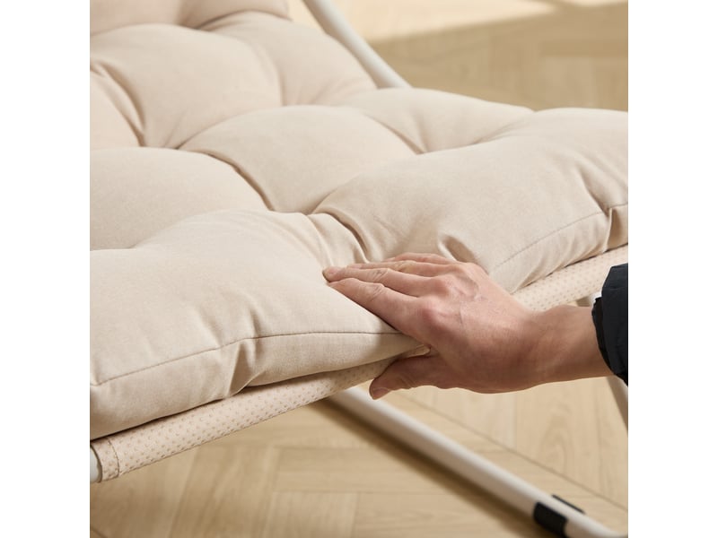 Chaise d'extérieur en acier et tissu avec repose-pieds et coussin beige W2021P443577 - Conforama D