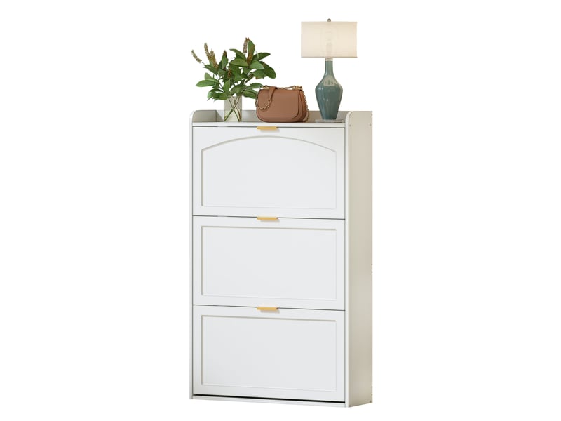  Meuble à chaussures blanc 76 × 23 × 118 cm, panneau de particules, 3 abattants, pour couloir et salon  - Conforama A