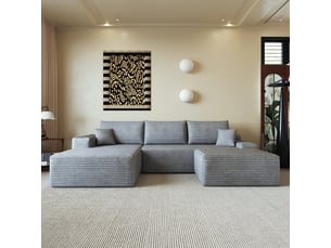 Canapé droit fixe <strong></strong> <strong></strong> 4 places Velours côtelé gris