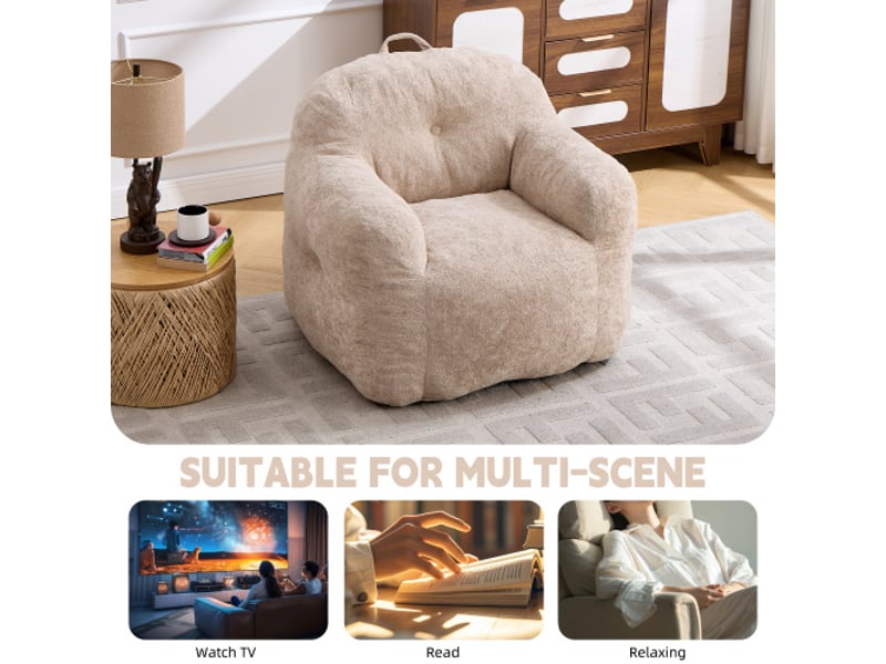  Pouf géant avec accoudoirs – fausse fourrure – fauteuil de lecture sans montage – beige  - Conforama D