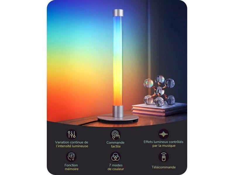  Lampe de table led rgb et blanc chaud 2700k avec synchronisation musicale telecommande argent acrylic 370618_AADHM51015_6_DROPFR - Conforama B
