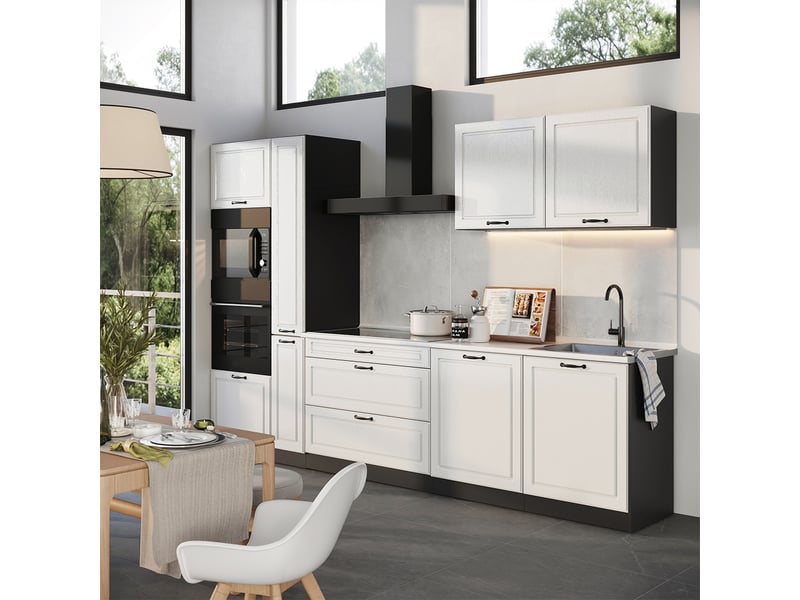  Vicco cuisine, blanc campagneanthracite, 310cm plan de travail chêne doré  - Conforama C