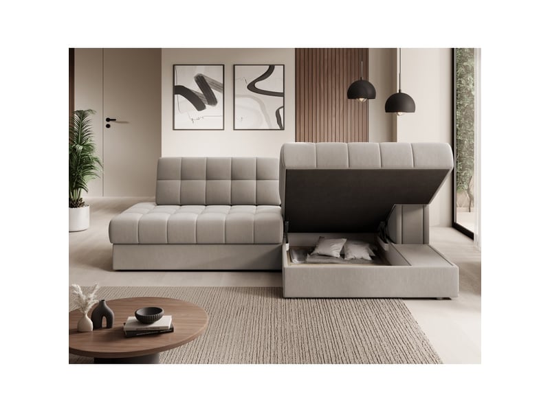  Canapé d'angle convertible cubito beige 240 cm avec coffre et couchage  - Conforama E