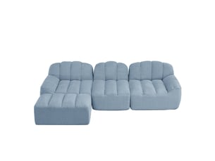 Canapé d’angle coquille 3 places avec pouf bleu – 288 x 165 x 79 cm