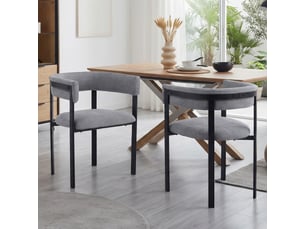 Lot de 2 chaises de salle à manger grises en chenille, dossier haut, confortables et modernes