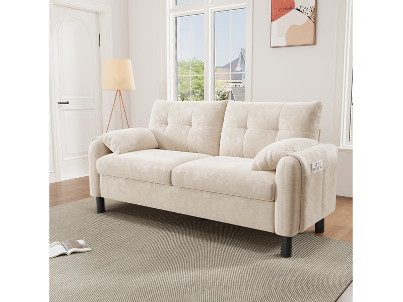  Canapé 2 places modenvie en chenille beige 158 x 80 x 88,5 cm style scandinave  - Conforama D