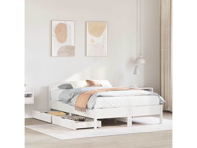  Lit double- lit adulte -  cadre de lit sans matelas blanc 140x200 cm bois de pin massif  - Conforama A