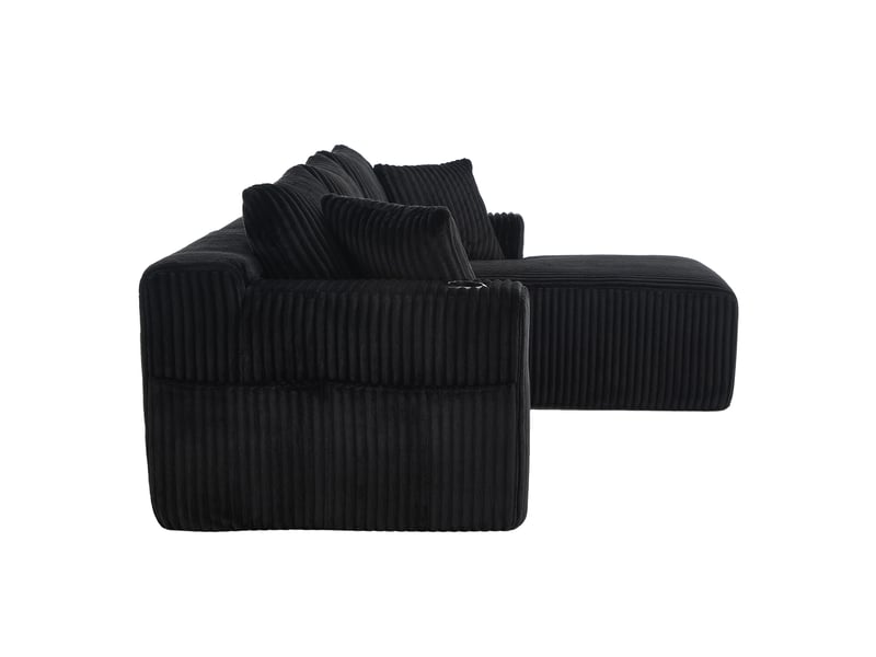 Canapé modulable, canapé 2 places – en velours tricoté, mousse haute densité, porte-gobelets, avec méridienne, coussins inclus, poches latérales - Conforama B