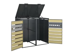Abri poubelles en acier verrouillable à double compartiment gris et bois chicfurn