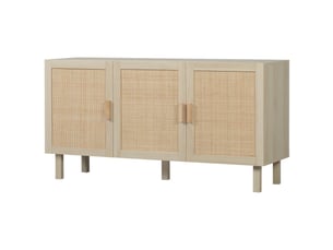 Buffet meuble de rangement placard 3 portes avec étagère réglable effet cannage 136 x 41 x 70 cm - style bohème