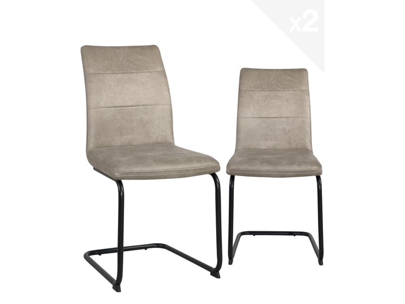  Lot de 2 chaises de salle à manger siam beiges en simili cuir vintage avec pieds métal  - Conforama A