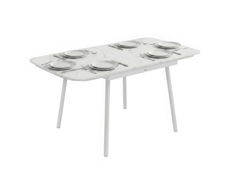  Table de jardin rectangulaire pour 4-6 personnes, plateau en wpc et cadre en métal, pieds réglables, 140x80x75cm, blanc  - Conforama A