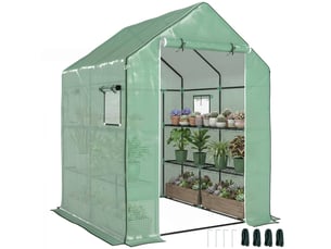 Serre de jardin avec 1 porte, 1 fenetres, étagères 3 niveaux pour légumes plantes fleurs bâche pe 140 x 143 x 190 cm