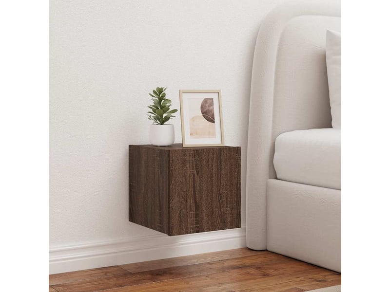 Lot de 2 meuble tv mural avec lumières led chêne marron 30,5x35x30 cm - Conforama B