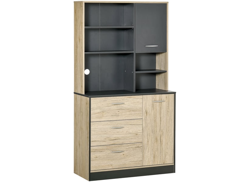 Buffet de cuisine moderne meuble de rangement en bois 2 placards 3 tiroirs 3 étagères 90x39x169 cm gain de place T1005-01-00822 - Conforama A