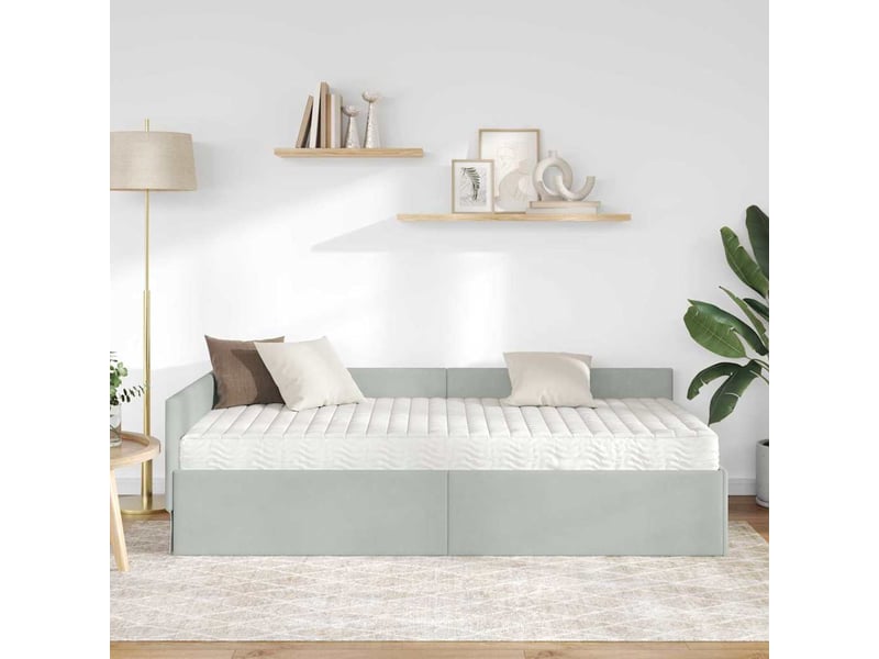  Lit adulte, lit simple, cadre de lit d'angle avec matelas autre 2 pc gris clair velours cf6638  - Conforama C