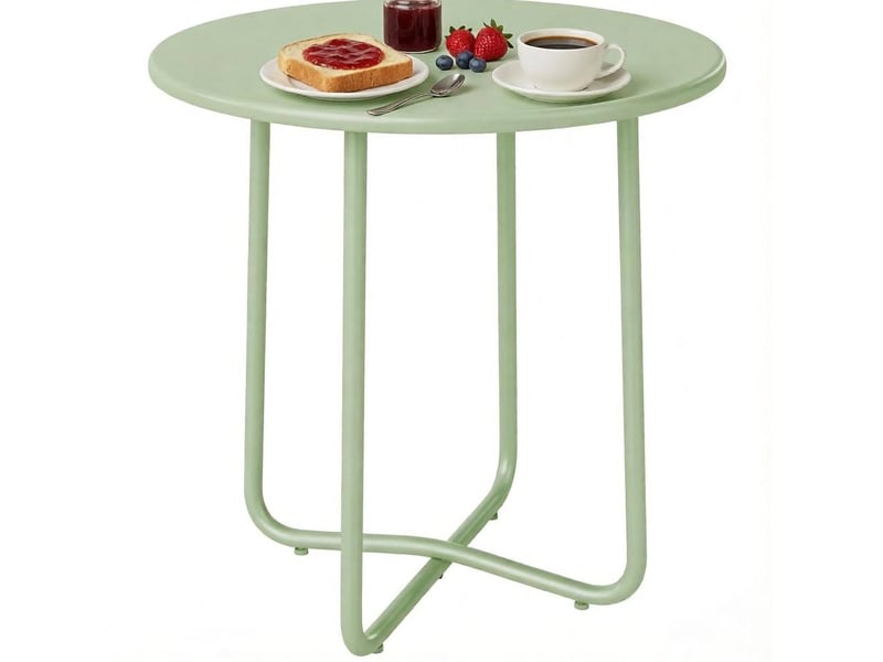 Table basse de jardin ronde avec piètement croisé et patins réglables en métal vert pour terrasse ø 48 × 51 cm - Conforama A