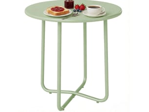 Table basse de jardin ronde avec piètement croisé et patins réglables en métal vert pour terrasse ø 48 × 51 cm