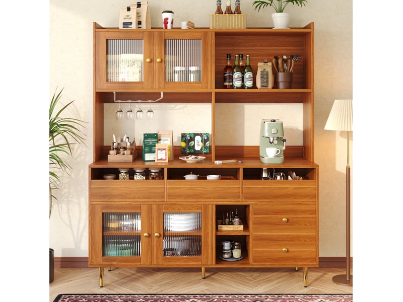  Buffet haut 145 x 39 x 171 cm en mdf, portes en verre strié, marron noyer  - Conforama B