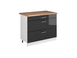 Vicco meuble cuisine, anthracite haute brillanceblanc, 100cm plan de travail chêne doré
