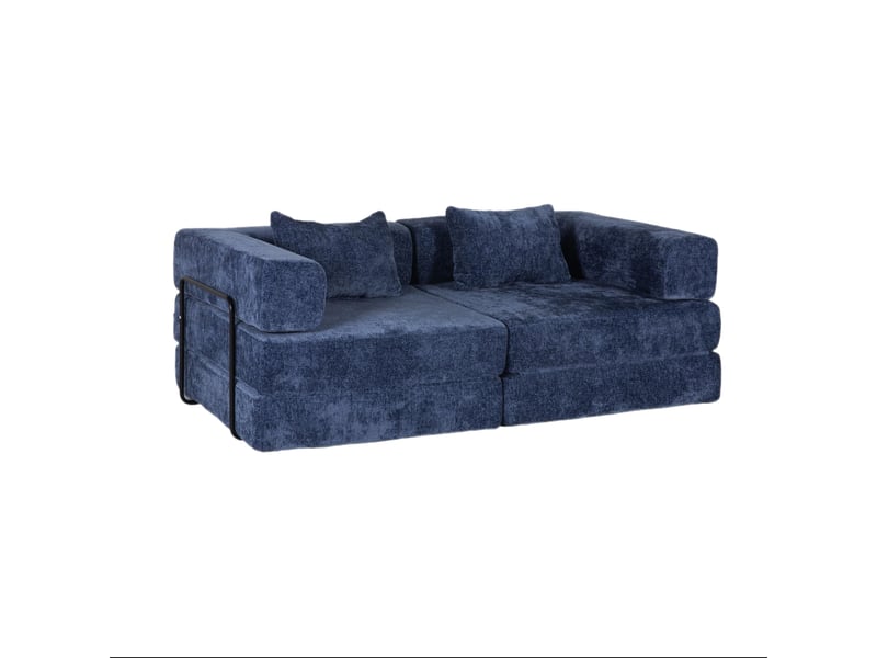  Canapé-lit convertible 107.0x44.0x38.0 cm pliable, modulable, sans montage en chenille bleu foncé  - Conforama A