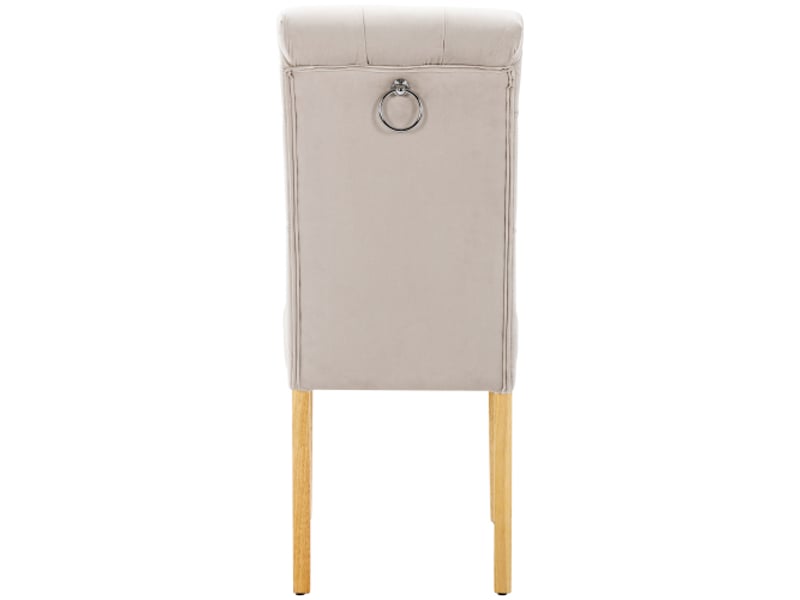  Lot de 6 chaises de salle à manger en velours avec pieds en chêne, bouton, heurtoir chromé, marron  - Conforama E