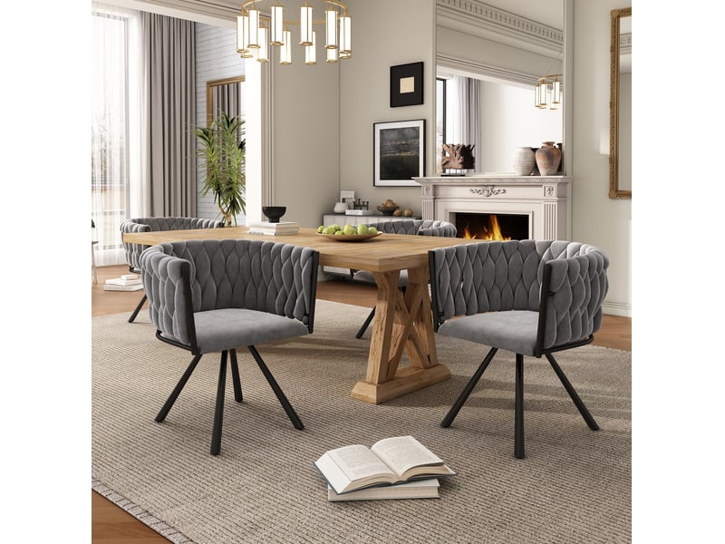  Lot de 6 chaises de salle à manger gris+noir en velours, moderne, avec accoudoirs, pivotantes, pieds en métal  - Conforama D