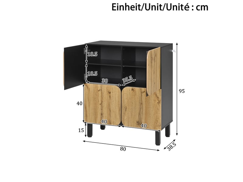  Meuble à chaussures 80x38,5x95 cm à 4 portes mdf noir et naturel  - Conforama C