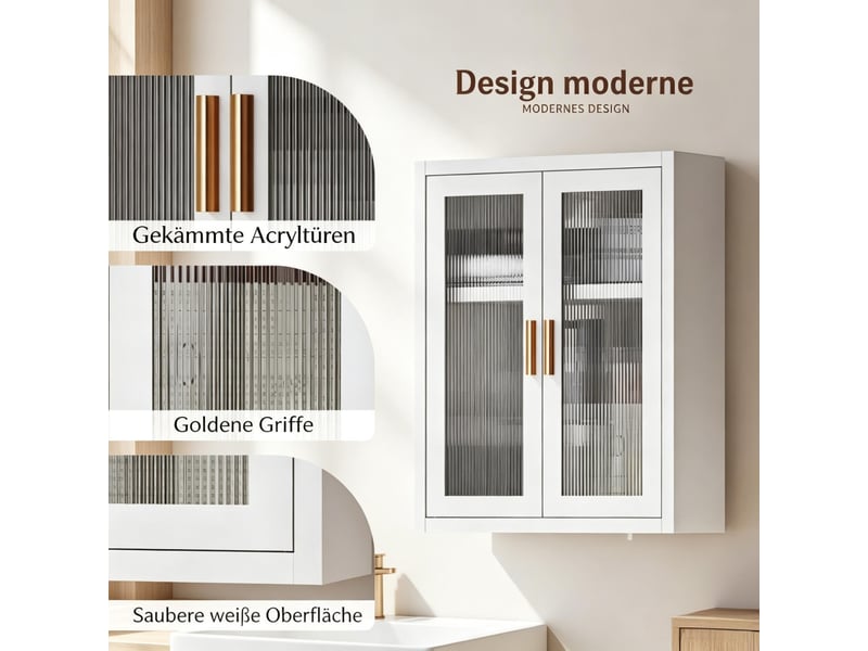  Meuble mural haut salle de bain, 2 portes, étagère intérieure réglable, rangement  - Conforama E