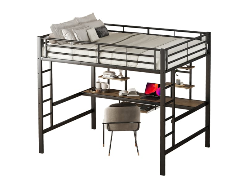 Lit mezzanine 140x200 cm coloris noir métal lit enfant noir - Conforama A