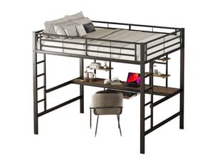 Lit mezzanine 140x200 cm <strong>MERAX</strong>  <strong>lit enfant noir</strong> coloris noir