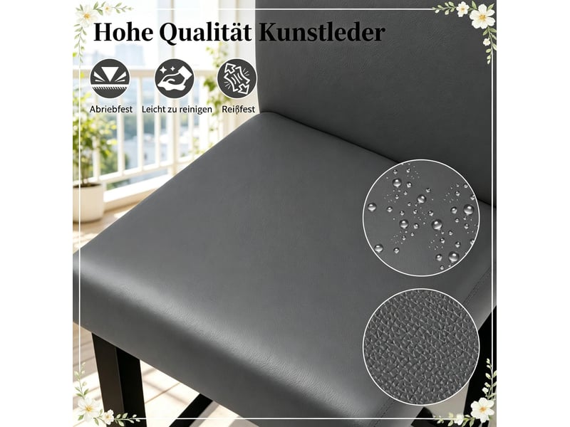  Tabouret de bar lot de 2 avec dossier ergonomique et repose-pieds, en simili cuir, noir gris  - Conforama E
