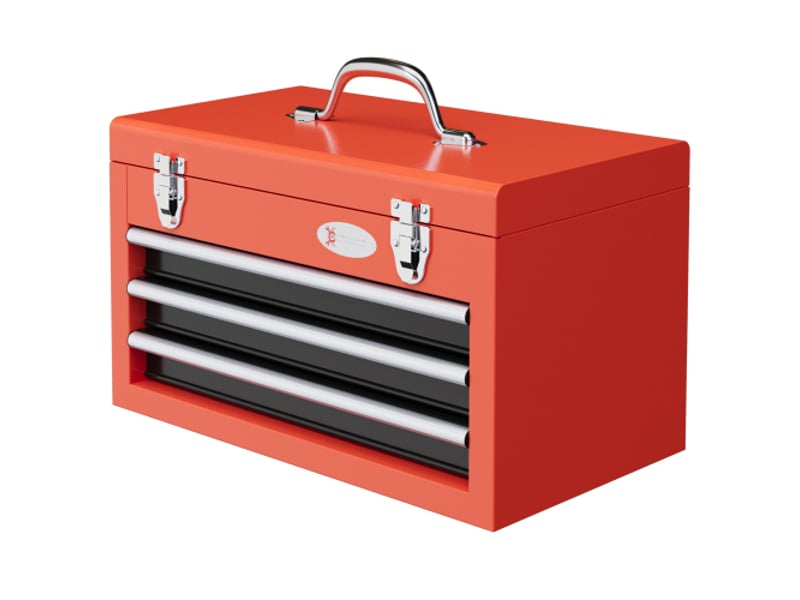  Coffre à outils en acier rouge avec 3 tiroirs, compartiment supérieur, 2 serrures, poignée, boîte de rangement 45x24x27 cm pour atelier  - Conforama A