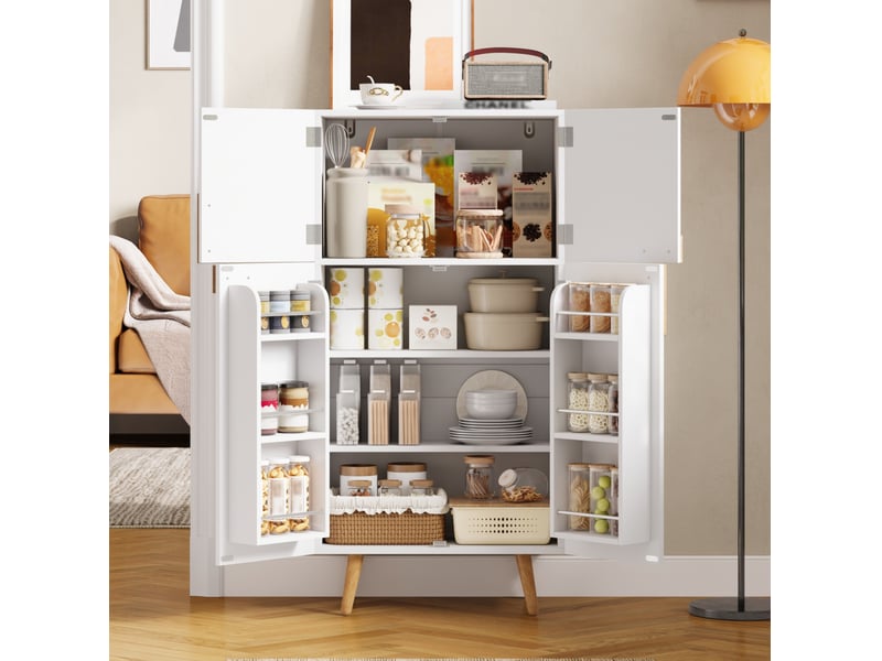  Armoire de cuisine 60x35x120 cm blanche en mdf avec 4 portes et étagères réglables  - Conforama E