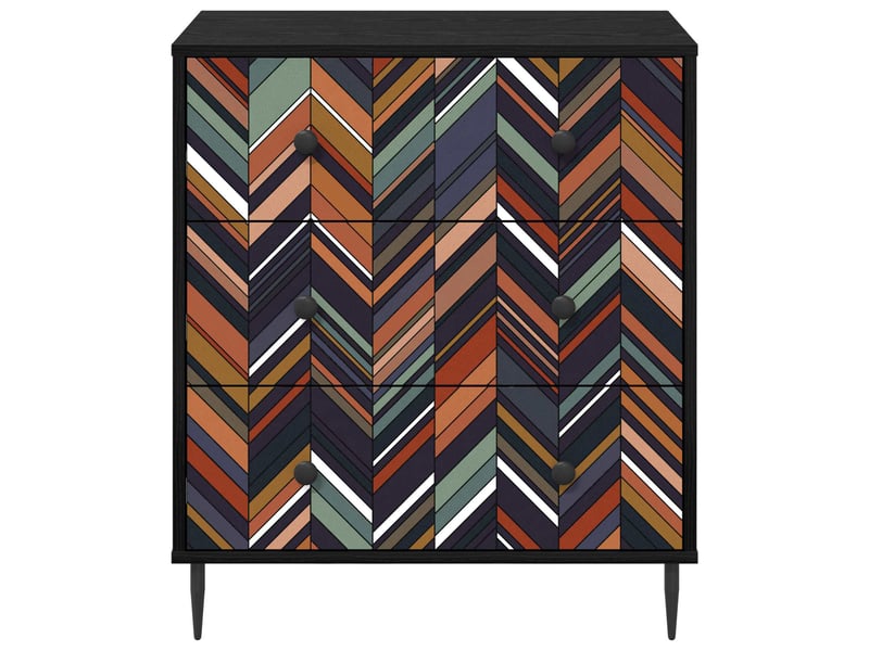  Commode chambre, meuble de rangement ommen imprimé géométrique 66x36,5x76 cm chêne noir  - Conforama D