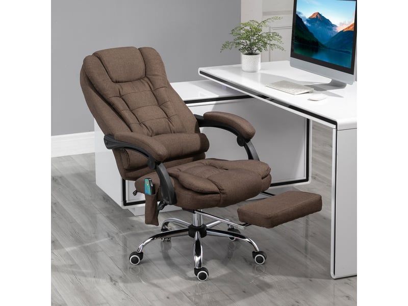  Fauteuil de bureau massant et chauffant, chaise de bureau, 65x70x119cm, marron  - Conforama D