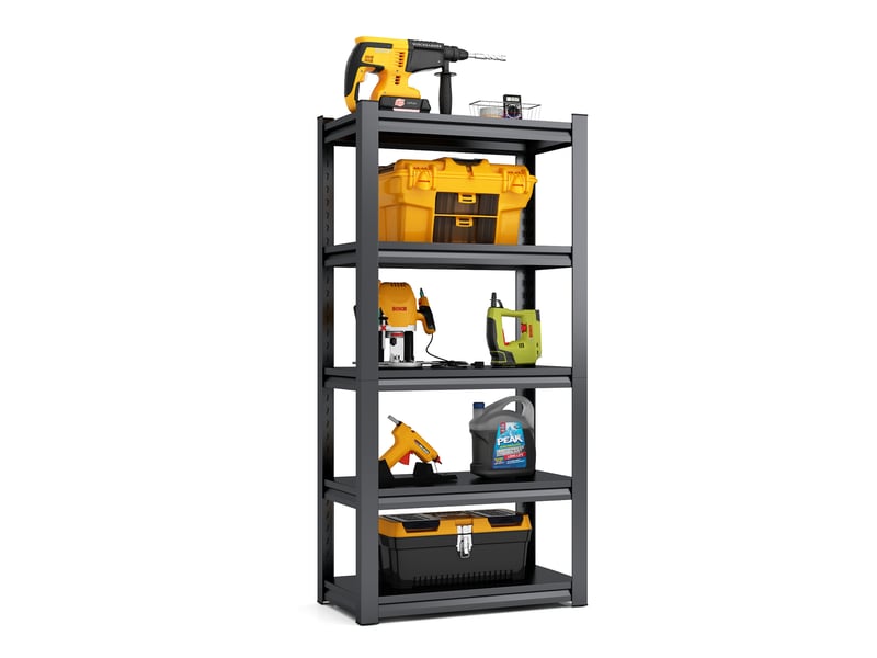  Étagère métallique à 5 niveaux, hauteur 160 cm, capacité de charge 650 kg, structure robuste en acier, hauteur réglable pour garage, entrepôt et maison, conception sans bois, résistante aux rayures, dimensions : 160 cm (h) x 80 …  - Conforama A