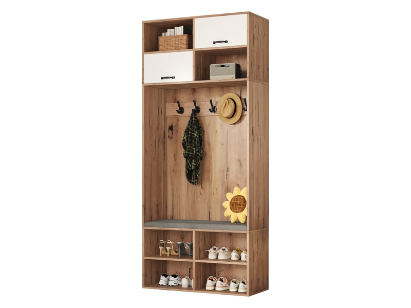  Portemanteau avec banc et rangement 80 x 185 cm en panneau de particules  - Conforama R